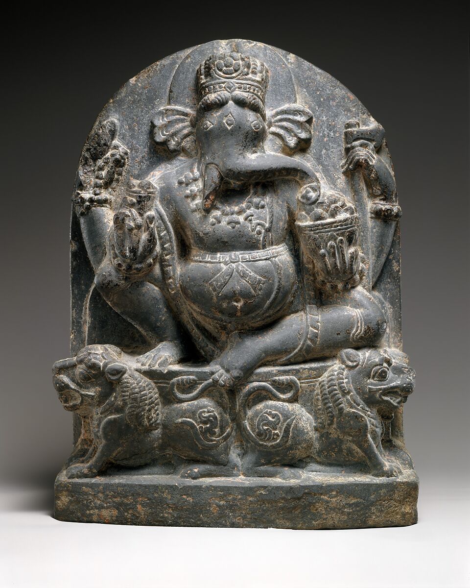 Ganesha Seated on a Lion Throne, Schist, India