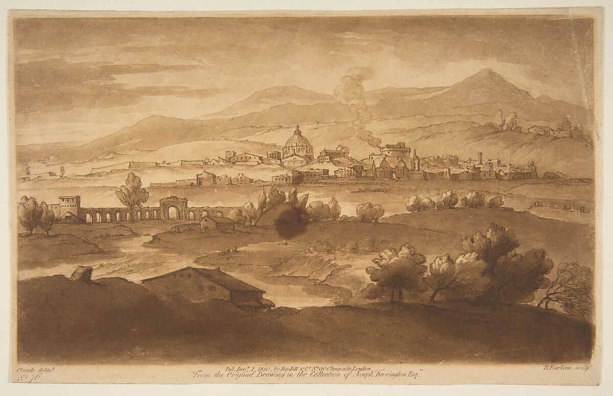 View of Rome and Surrounding Country, Richard Earlom (British, London 1743–1822 London), Mezzotint with etching 