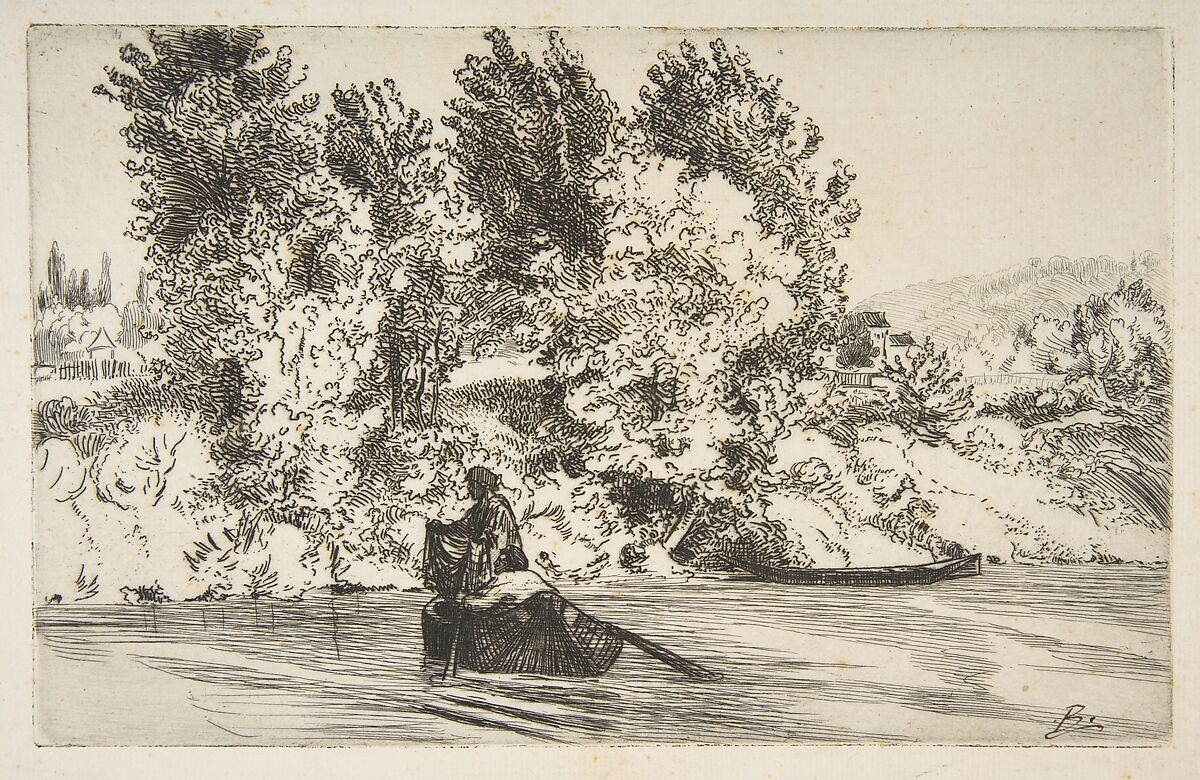 Fisherman with a net, Félix Bracquemond (French, Paris 1833–1914 Sèvres), Etching; third state of three 