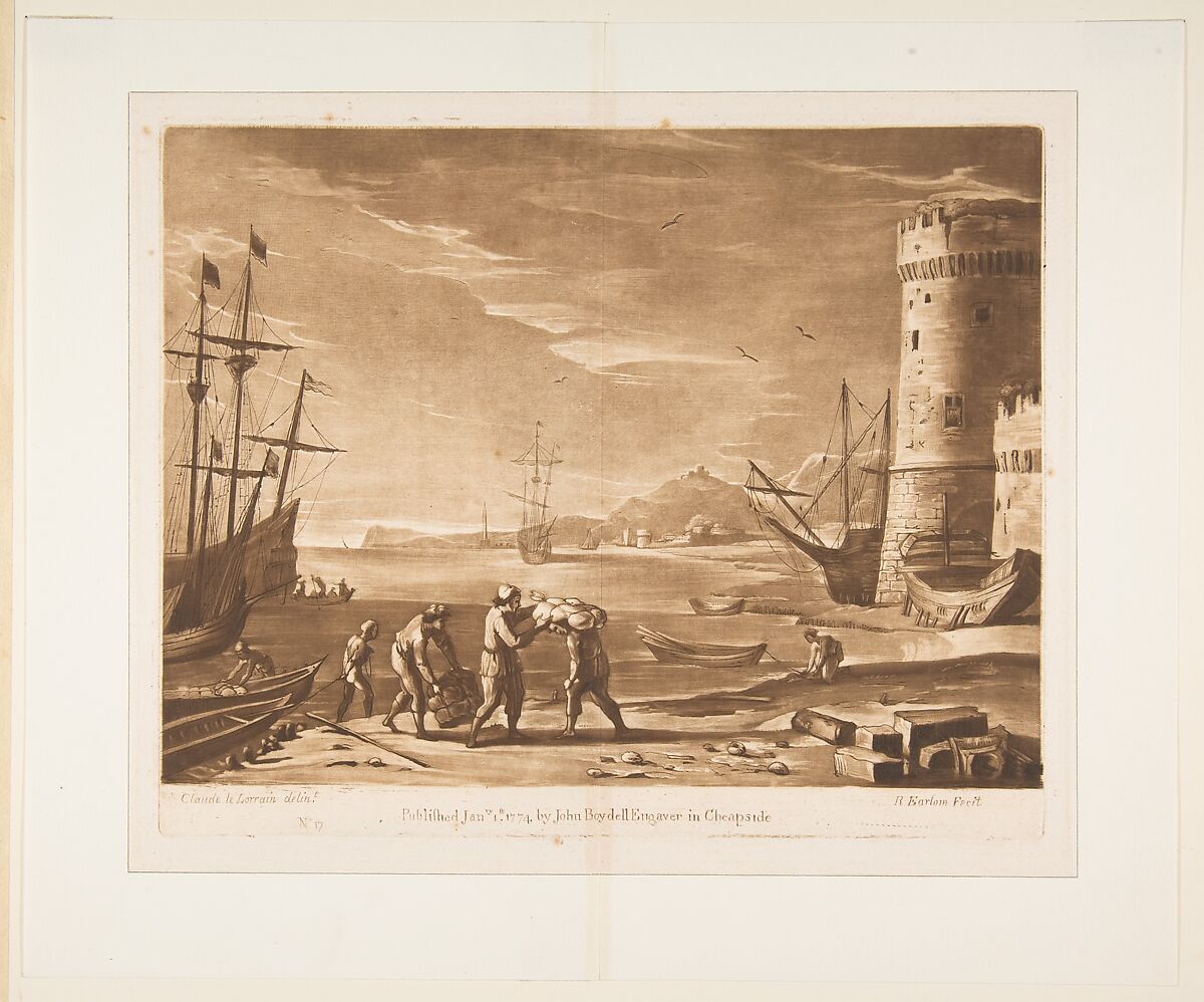 Seaport with Sailors Loading Merchandise, Richard Earlom (British, London 1743–1822 London), Mezzotint 
