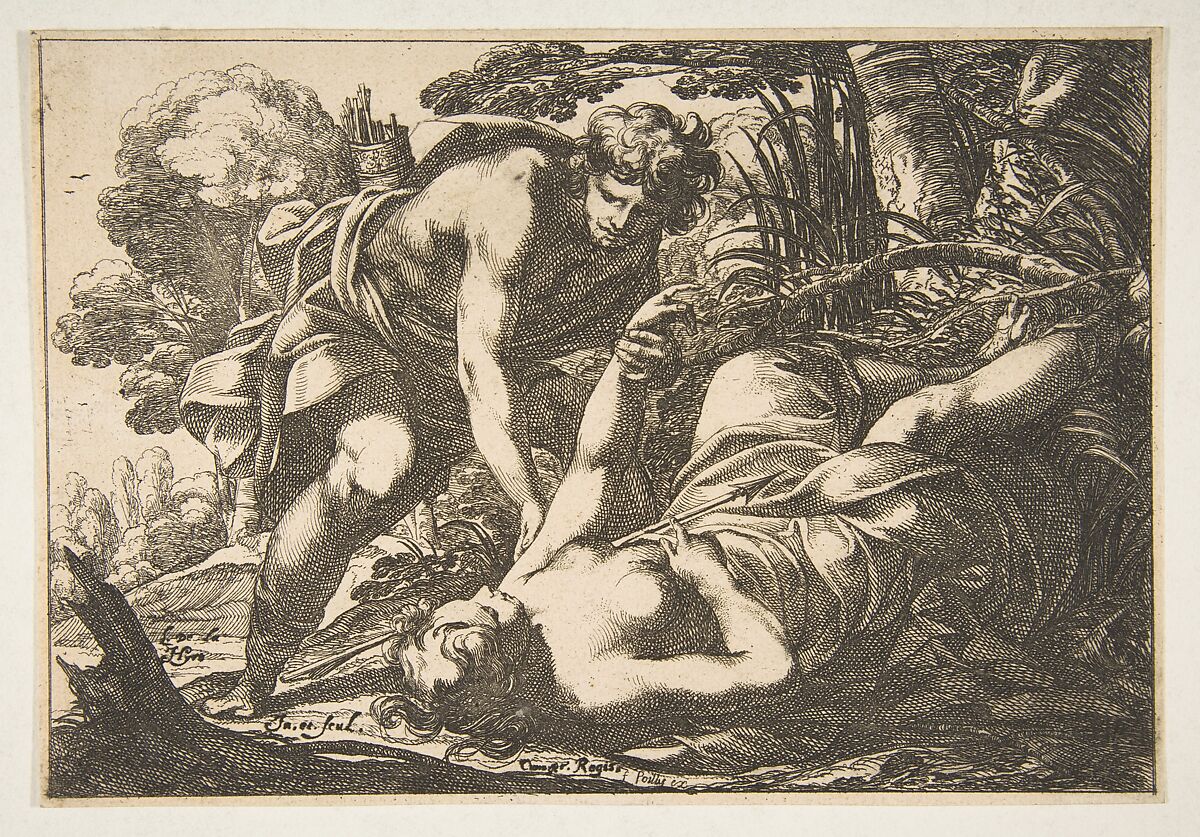Apollo and Clytie, Laurent de La Hyre (French, Paris 1606–1656 Paris), Etching; second state of two (Robert-Dumesnil) 