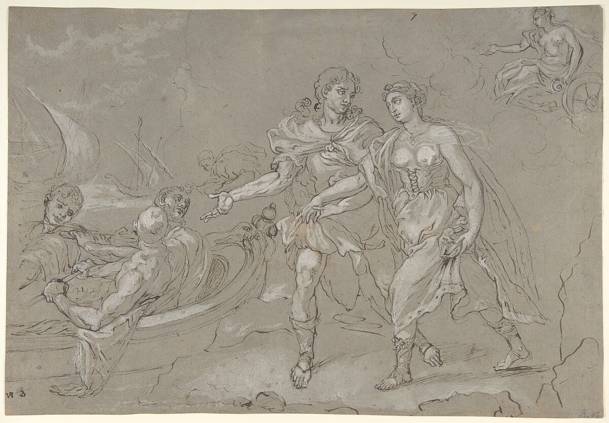 The Rape of Helena; verso: Study of a Kneeling Nude Male Figure, Daniel Seiter (Austrian, Vienna 1647–1705 Turin), Pen and brown ink, heightened with white bodycolour, over black chalk 