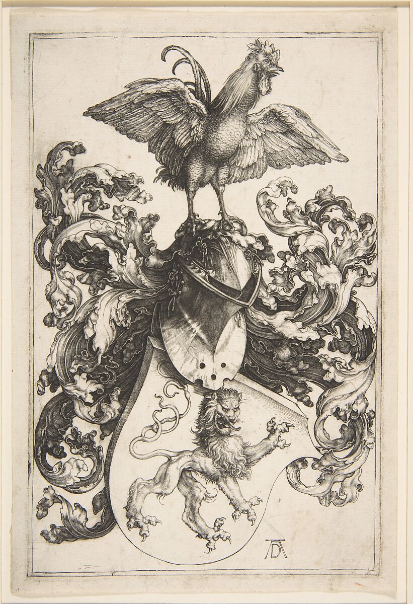 Coat of Arms with Cock, Albrecht Dürer (German, Nuremberg 1471–1528 Nuremberg), Engraving 