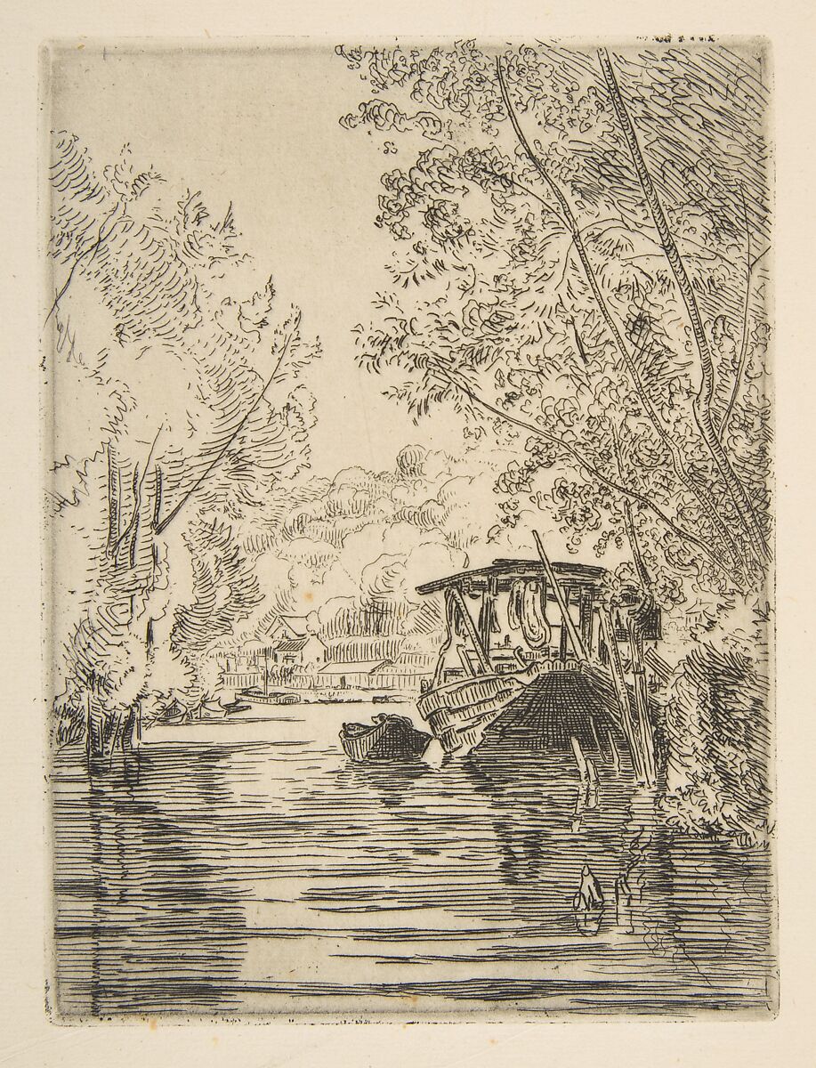 The Dyer's Boat (Bas-Meudon), Félix Bracquemond (French, Paris 1833–1914 Sèvres), Etching; first state of two 
