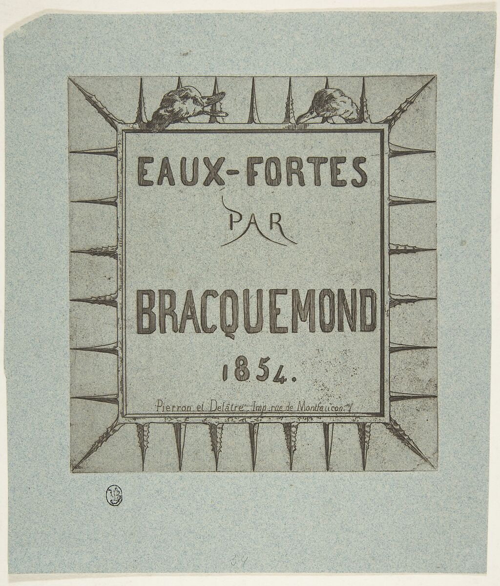 Eaux-fortes par Bracquemond, Félix Bracquemond (French, Paris 1833–1914 Sèvres), Etching on blue paper; second state of three 