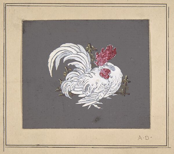 Design of a rooster from the Workshop of Froment-Meurice, Workshop of Jacques-Charles-François-Marie Froment-Meurice (French, 1864–1948), Gouache and gilt over graphite 