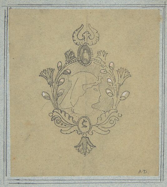 Design from the Workshop of Froment-Meurice, Workshop of Jacques-Charles-François-Marie Froment-Meurice (French, 1864–1948), Graphite and white heightening framed in graphite border 