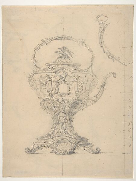 Design from the Workshop of Froment-Meurice; verso, studies for covered pots and ewers, Workshop of Jacques-Charles-François-Marie Froment-Meurice (French, 1864–1948), Graphite 