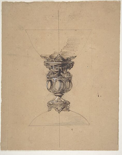 Design for a chalice from the Workshop of Froment-Meurice, Workshop of Jacques-Charles-François-Marie Froment-Meurice (French, 1864–1948), Pen and brown ink, gouache over graphite 