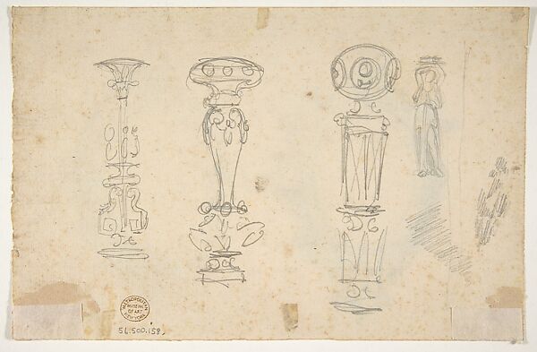 Designs for Mirrors from the Workshop of Froment-Meurice (recto); Studies for Candlestick Holders (verso), Workshop of Jacques-Charles-François-Marie Froment-Meurice (French, 1864–1948), Graphite