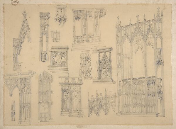 Studies of church facades from the Workshop of Froment-Meurice; verso, design for building facades, Workshop of Jacques-Charles-François-Marie Froment-Meurice (French, 1864–1948), Graphite 