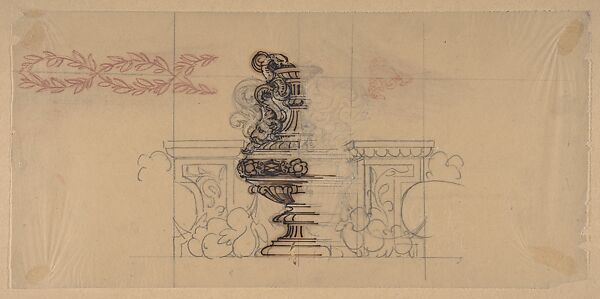 Design from the Workshop of Froment-Meurice, Workshop of Jacques-Charles-François-Marie Froment-Meurice (French, 1864–1948), Pen and brown ink, red chalk over graphite 
