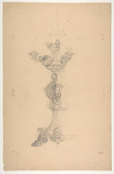 Design for a candelabrum from the Workshop of Froment-Meurice; verso, design for a candelabrum, Workshop of Jacques-Charles-François-Marie Froment-Meurice (French, 1864–1948), Graphite 