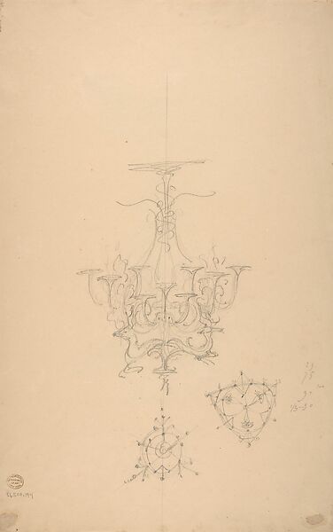 Design for a candelabrum from the Workshop of Froment-Meurice (recto); design for a candelabrum (verso), Workshop of Jacques-Charles-François-Marie Froment-Meurice (French, 1864–1948), Graphite