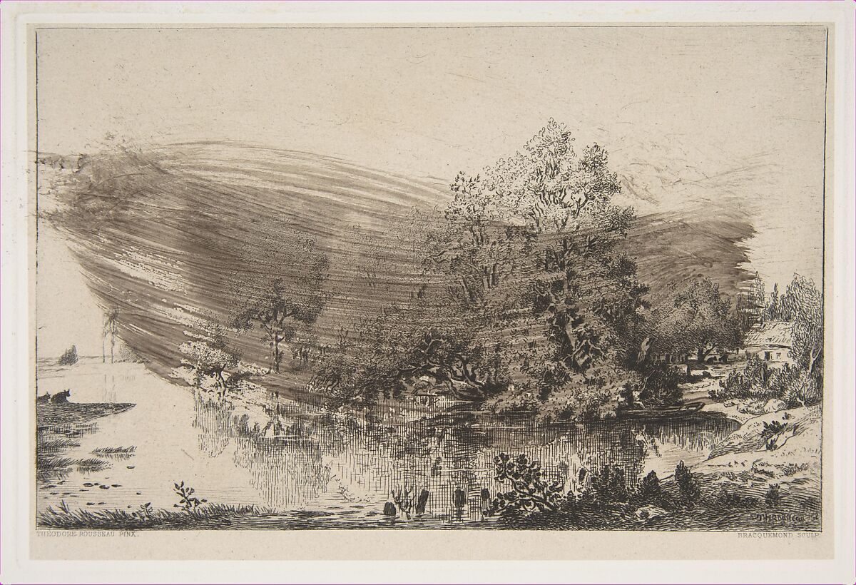 Métairie sur les bords de l'Oise, Félix Bracquemond (French, Paris 1833–1914 Sèvres), Etching; touched artist's proof before first described state 