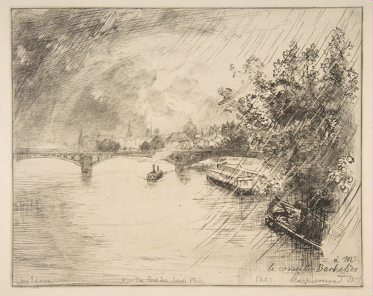 Vue du Pont des Saints-Pères, Félix Bracquemond (French, Paris 1833–1914 Sèvres), Etching on laid paper; fourth state of four 