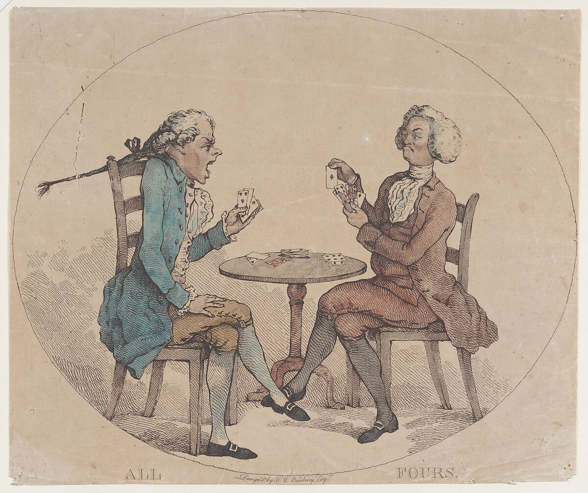 All Fours, (?) Thomas Rowlandson (British, London 1757–1827 London), Hand-colored etching and engraving 