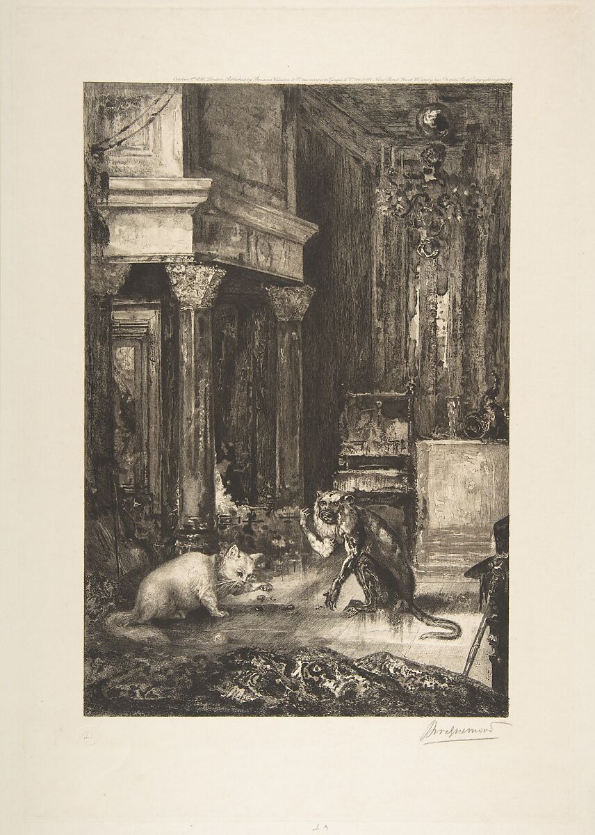 Le Singe et le chat, Félix Bracquemond (French, Paris 1833–1914 Sèvres), Etching; fifth state of five 