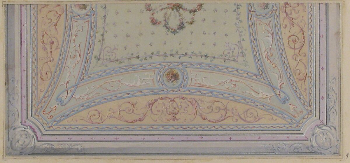 Ceiling design for a house on the rue Velezai, Jules-Edmond-Charles Lachaise (French, died 1897), Pen and ink, watercolor, and gouache