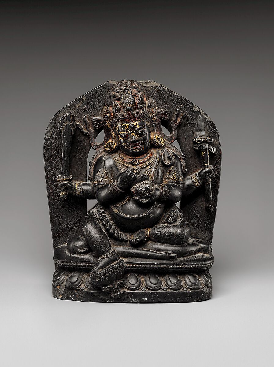 Mahakala Seated in Royal Ease, Stone with polychrome, Tibet 