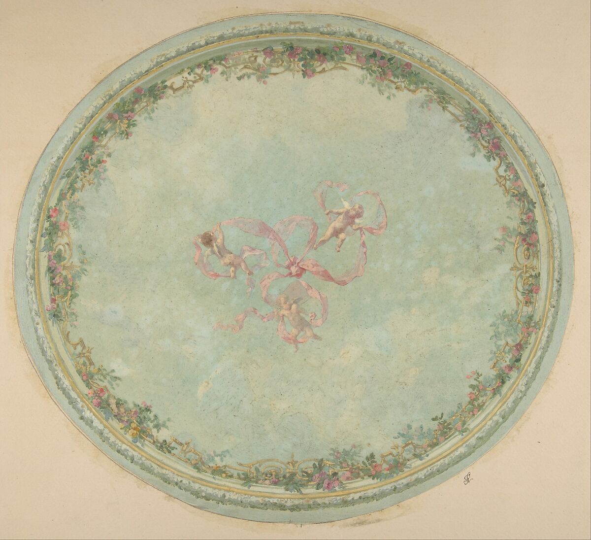 Ceiling Design for the Pless Chateau, Silesia, Jules-Edmond-Charles Lachaise (French, died 1897), Gouache 