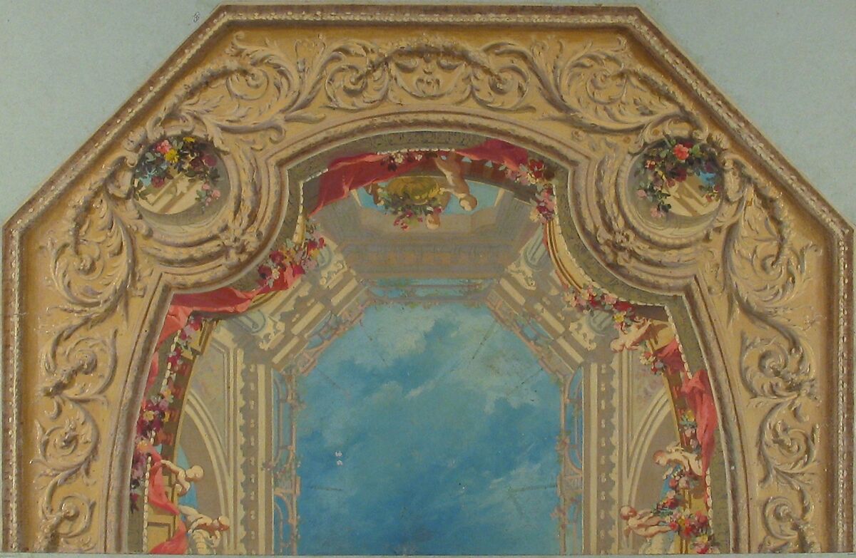 Design for Octagonal Ceiling in the Pless House, Berlin, Jules-Edmond-Charles Lachaise (French, died 1897), Gouache on laid paper