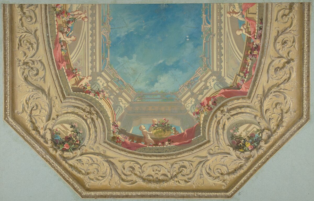 Design for Octagonal Ceiling in the Pless House, Berlin, Jules-Edmond-Charles Lachaise (French, died 1897), Gouache on laid paper 
