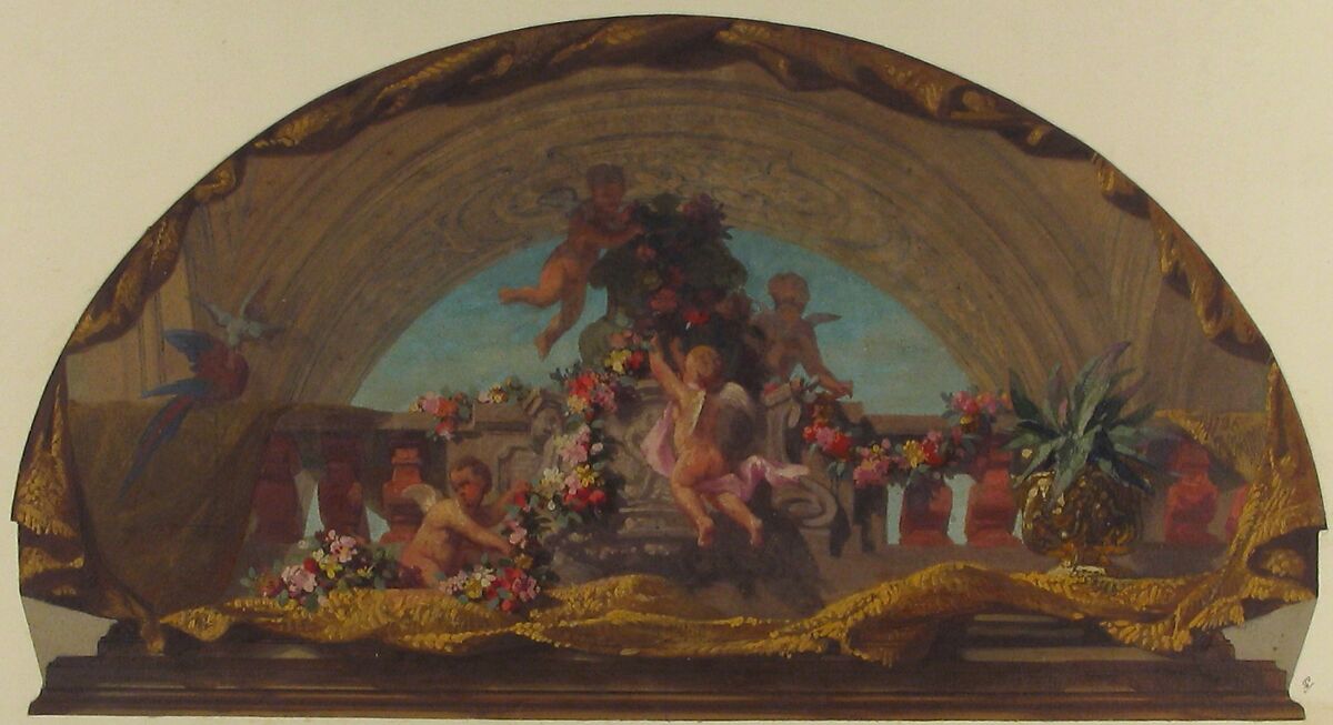 Design for the Decoration of a Lunette on the Staircase, Hôtel de Pless, Berlin, Jules-Edmond-Charles Lachaise (French, died 1897), Gouache and oil on paper