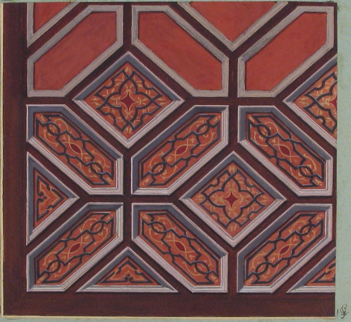Design for Ceiling Decoration Hôtel de Pless, Berlin, Jules-Edmond-Charles Lachaise (French, died 1897), Watercolor and gouache on wove paper