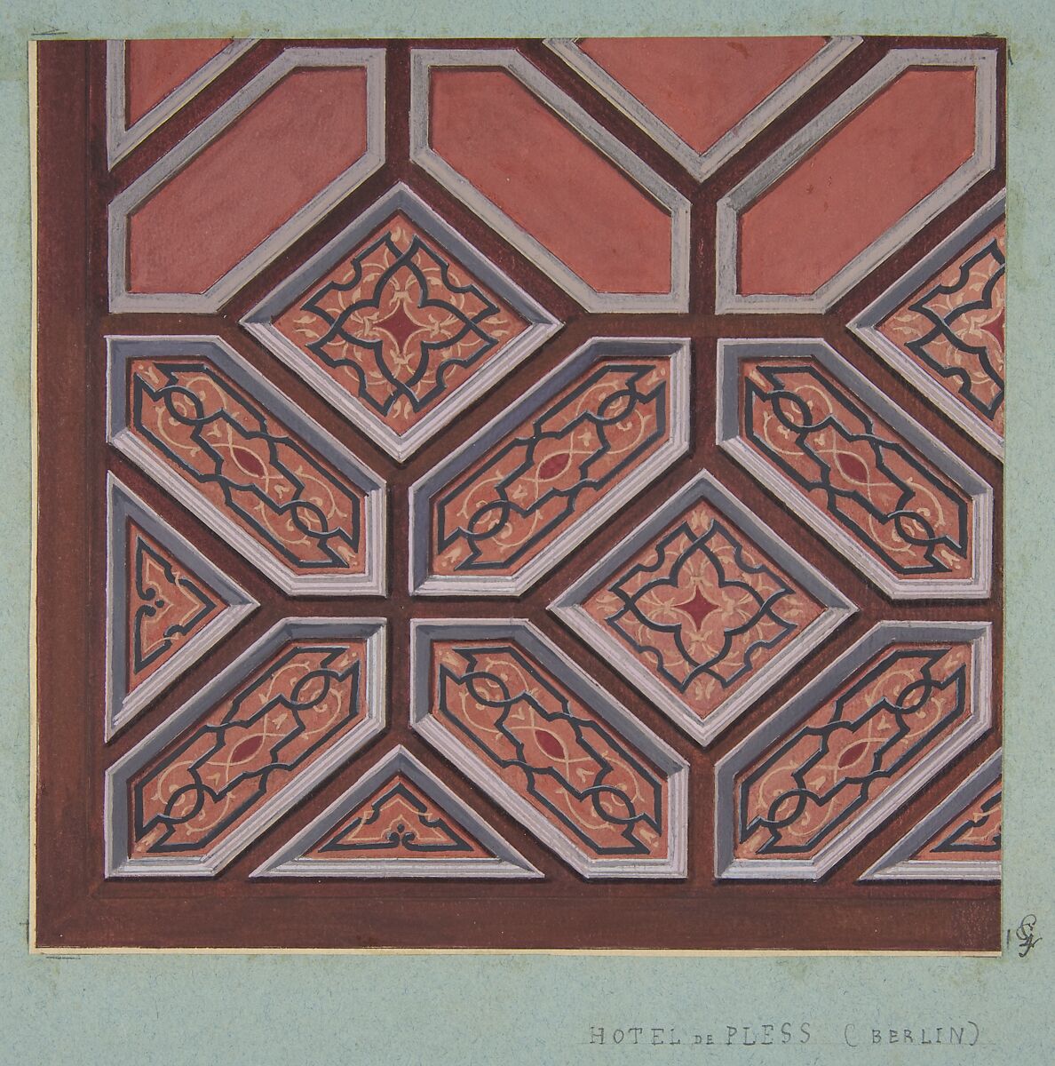 Design for Ceiling Decoration Hôtel de Pless, Berlin, Jules-Edmond-Charles Lachaise (French, died 1897), Watercolor and gouache on wove paper 