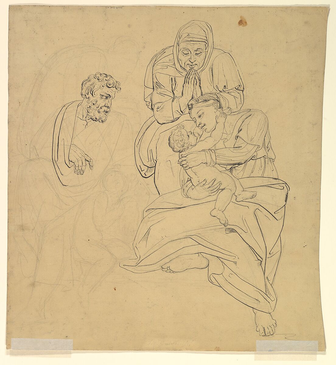 The Holy Family with Saint Anne and Saint John in a classical landscape; verso: The Holy Family with Saint Anne and Saint John, Karl Joseph Aloys Agricola (Austrian, Bad Säckingen 1779–1852 Vienna), Pen and black and brown ink; verso: pen and black ink, over a sketch in graphite