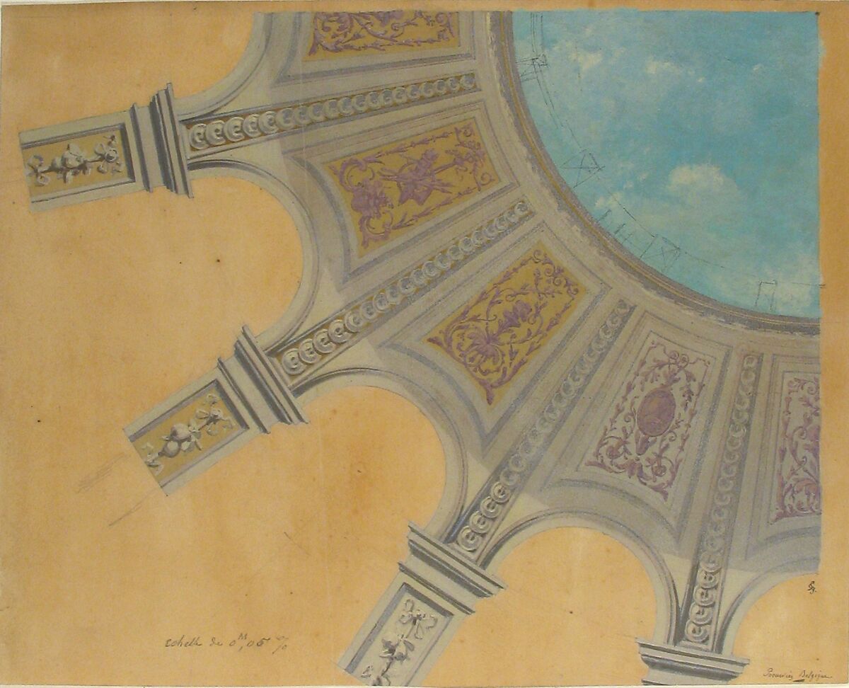 Design for a decorated dome in the Peruviez residence, Belgium, Jules-Edmond-Charles Lachaise (French, died 1897), Gouache over graphite on wove paper