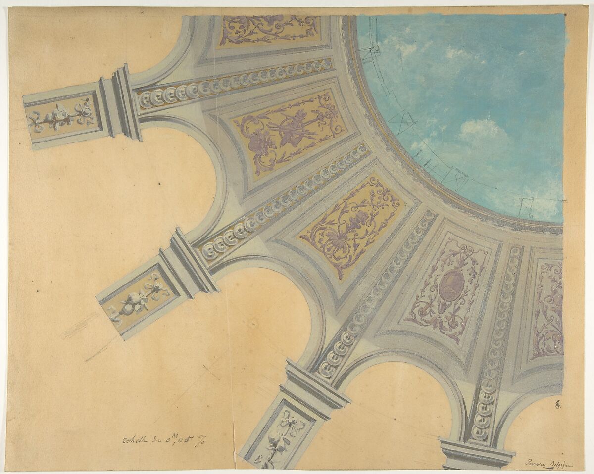 Design for a decorated dome in the Peruviez residence, Belgium, Jules-Edmond-Charles Lachaise (French, died 1897), Gouache over graphite on wove paper 