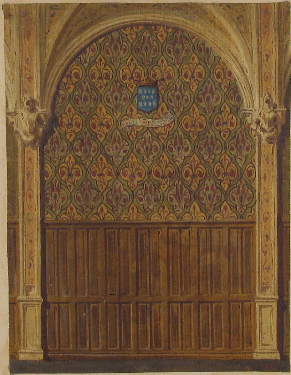 Design for wall decoration in a gallery of the Chateau de Lude, Sarthe, Jules-Edmond-Charles Lachaise (French, died 1897), gouache on linen