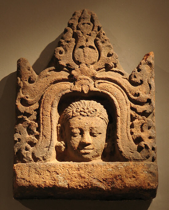 Antefix with Head of a Male Deity, Terracotta, Indonesia (Java) 