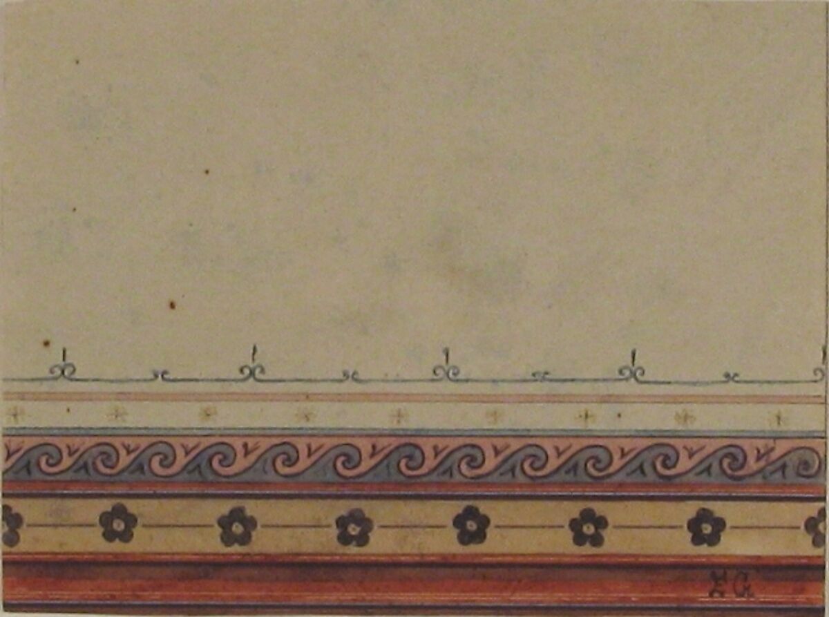 Design for the decoration of a ceiling, Jules-Edmond-Charles Lachaise (French, died 1897), Pen and ink and watercolor on wove paper