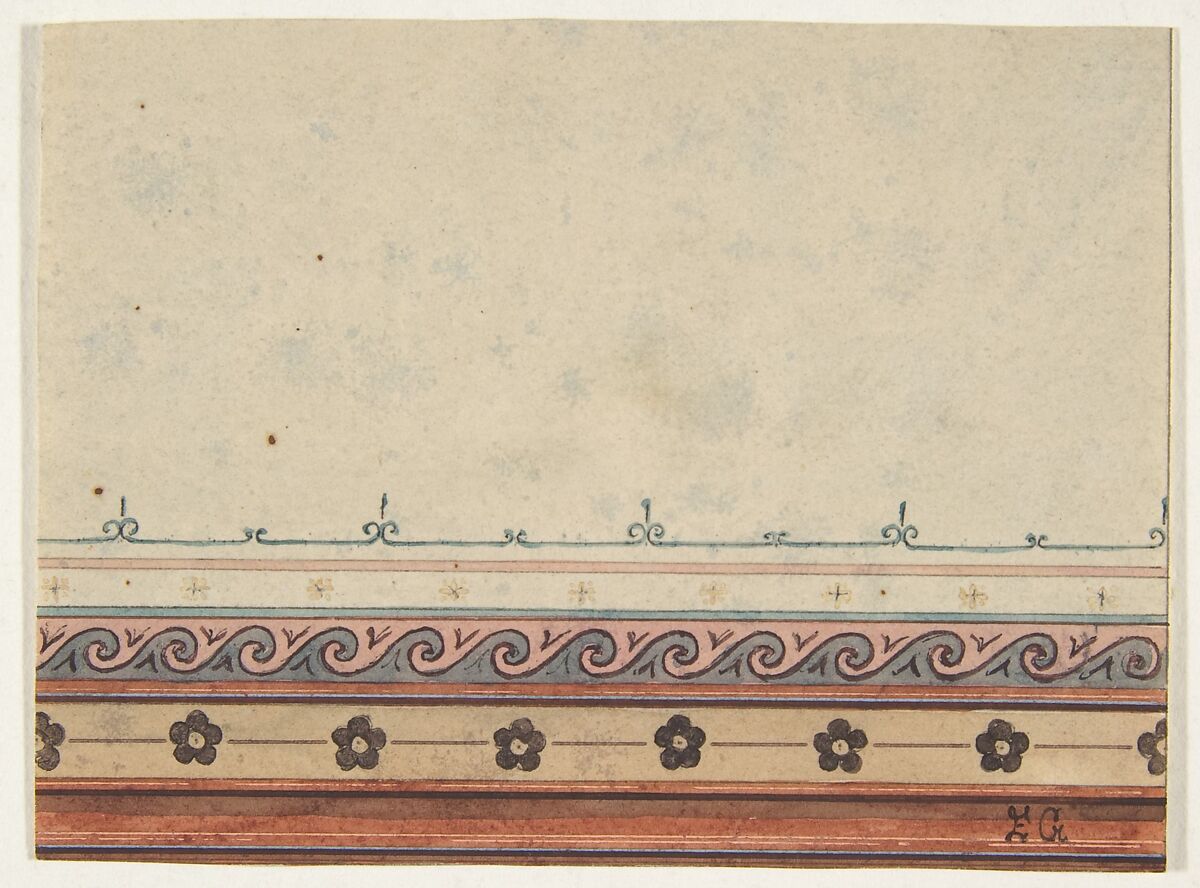 Design for the decoration of a ceiling, Jules-Edmond-Charles Lachaise (French, died 1897), Pen and ink and watercolor on wove paper 
