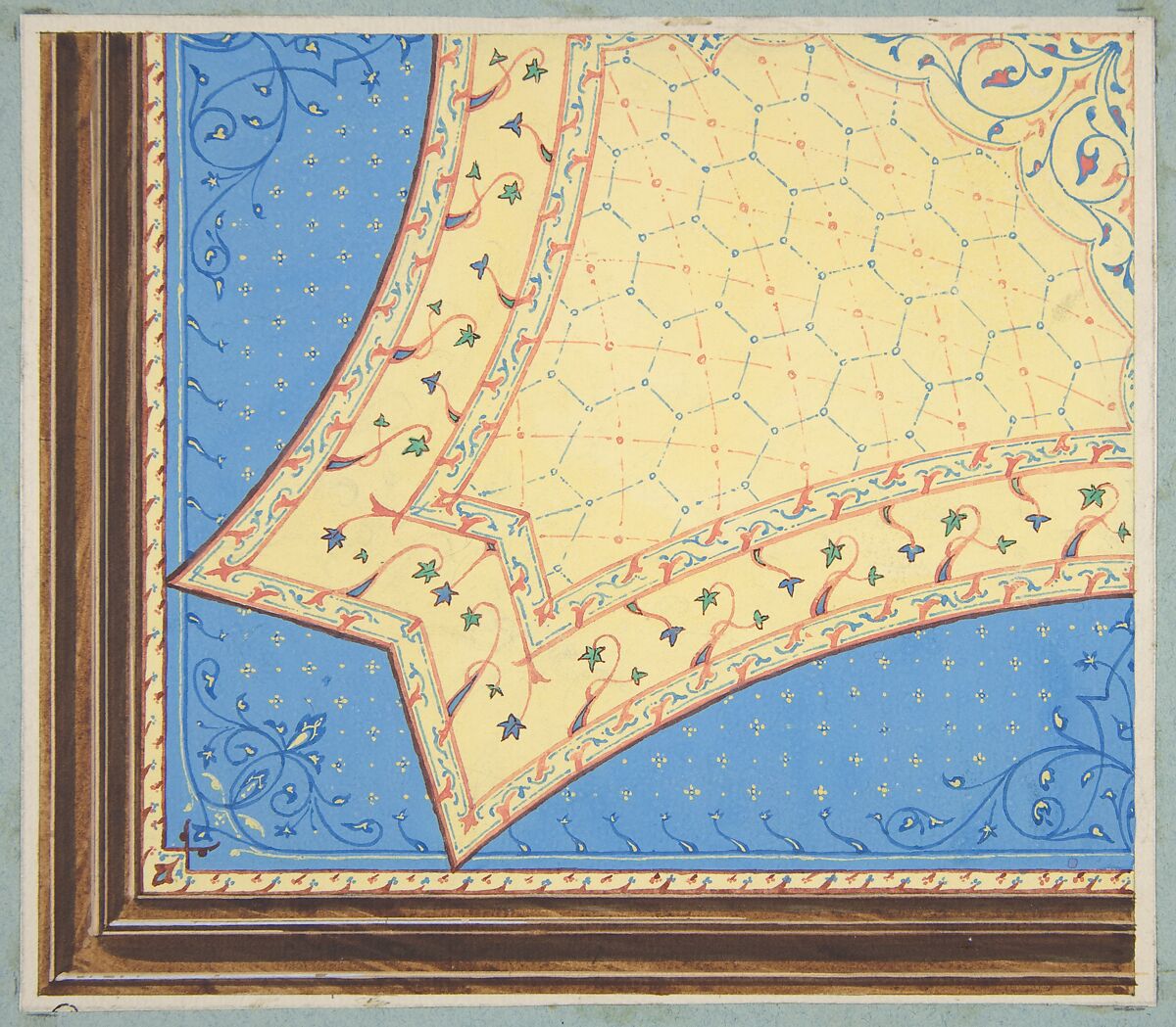 Design for the painted decoration of a ceiling, Jules-Edmond-Charles Lachaise (French, died 1897), watercolor and gouache on laid paper 