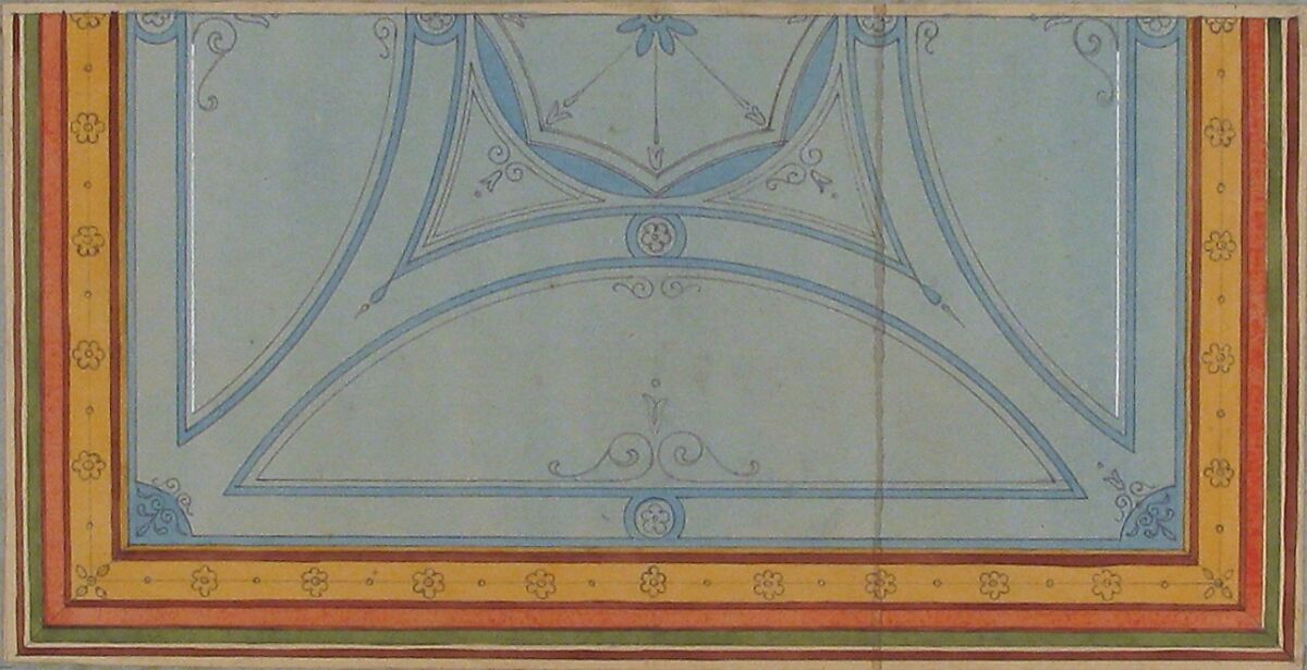 Design for the painted decoration of a ceiling, Jules-Edmond-Charles Lachaise (French, died 1897), Graphite and watercolor on laid paper