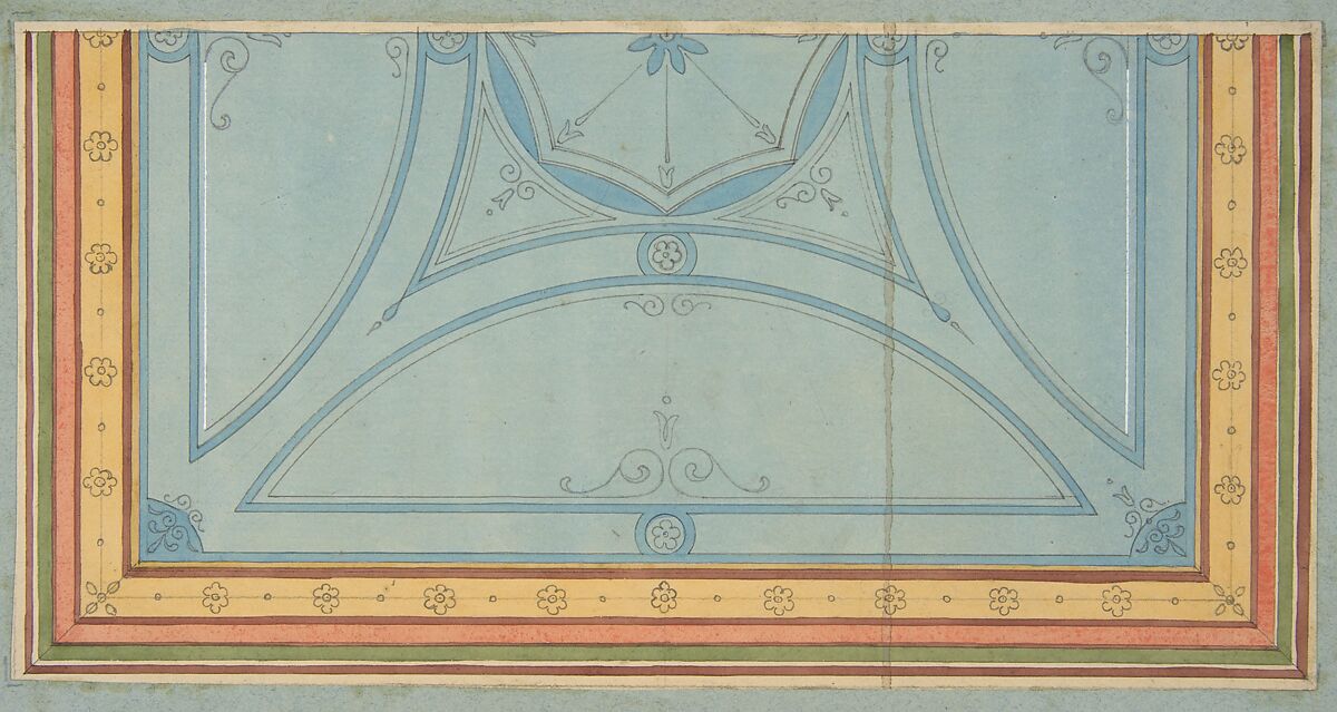 Design for the painted decoration of a ceiling, Jules-Edmond-Charles Lachaise (French, died 1897), Graphite and watercolor on laid paper 