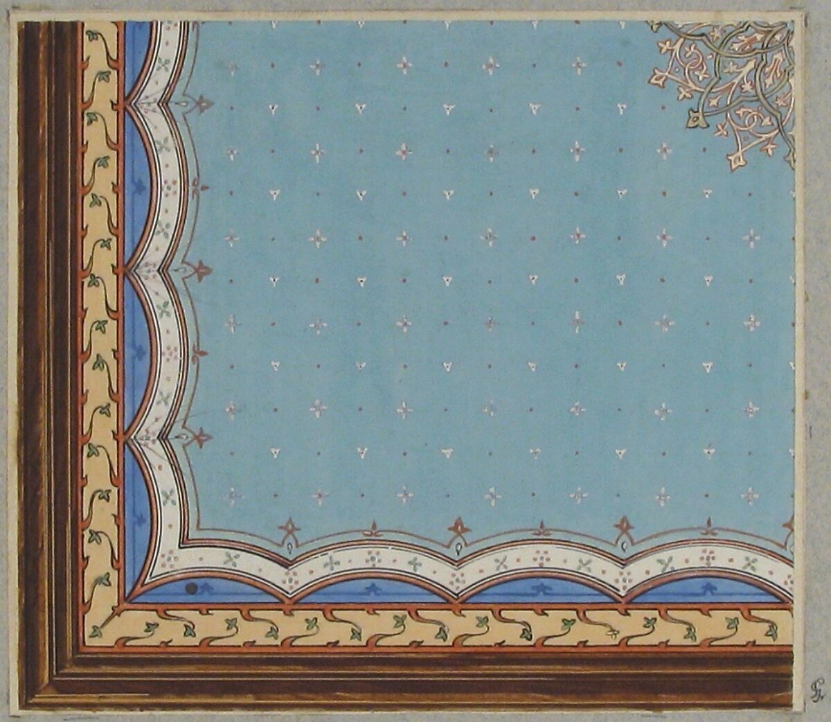 Design for the painted decoration of a ceiling, Jules-Edmond-Charles Lachaise (French, died 1897), pen and ink and watercolor on laid paper
