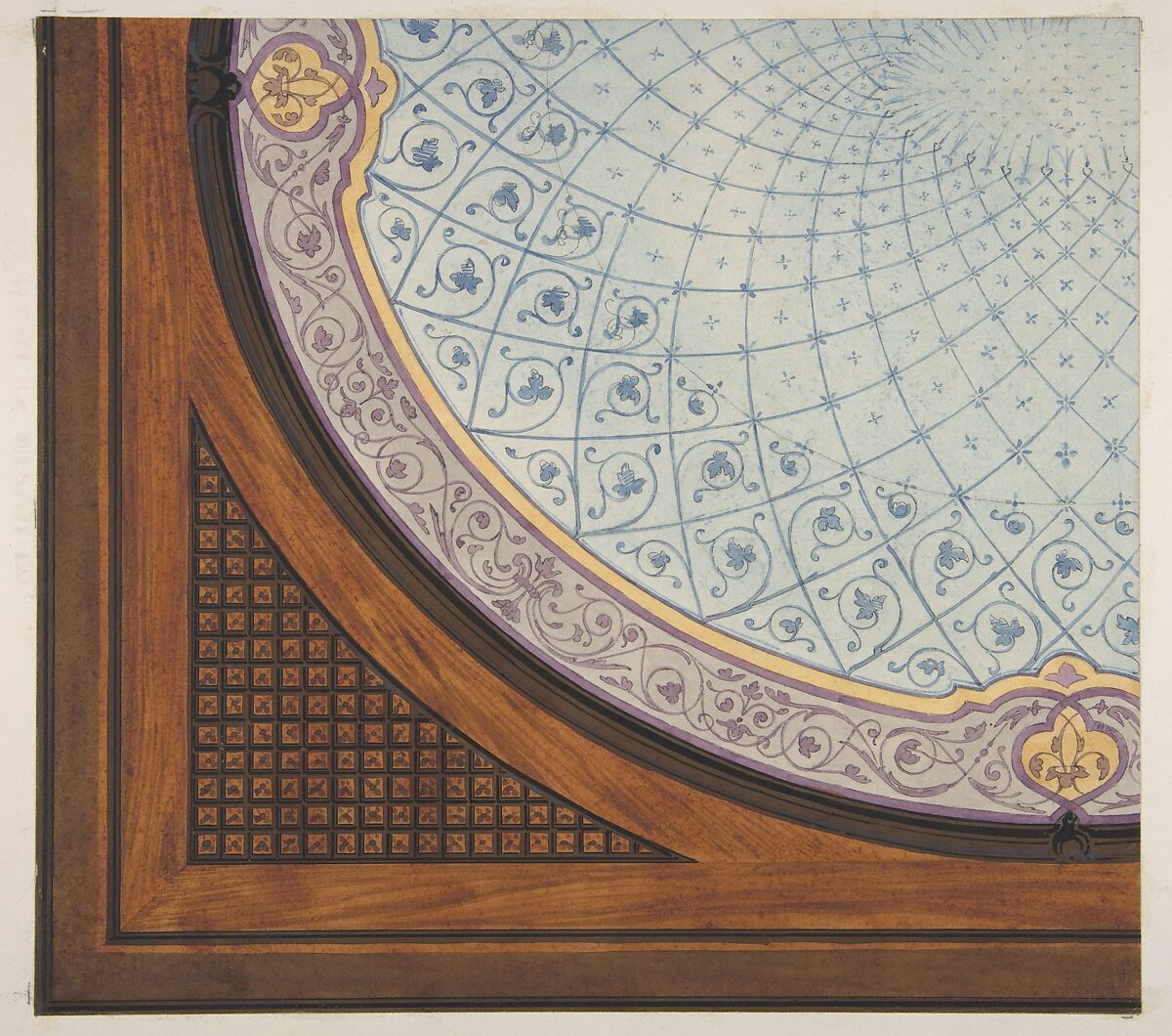 Design for the painted decoration of a ceiling, Jules-Edmond-Charles Lachaise (French, died 1897), Pen and ink and watercolor on wove paper 