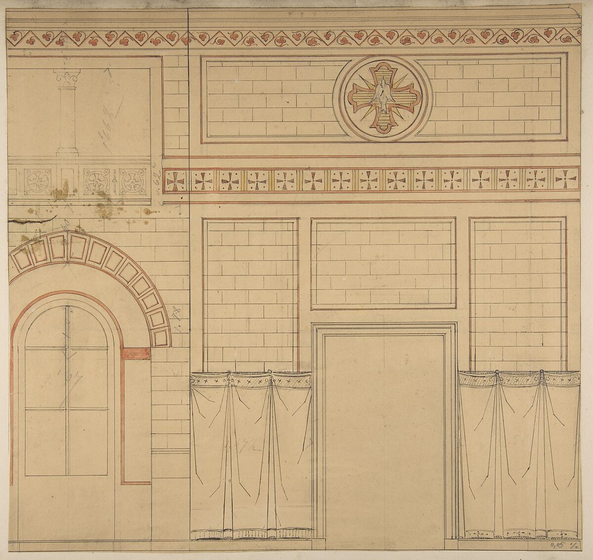 Elevation of a wall decorated with the dove of the holy ghost, Jules-Edmond-Charles Lachaise (French, died 1897), Elevation of a wall decorated with the dove of the holy ghost 