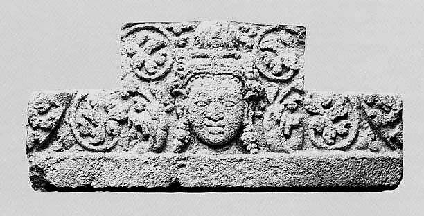 Lintel with the Head of a Male Deity, Volcanic stone (Andesite), Indonesia (Java) 