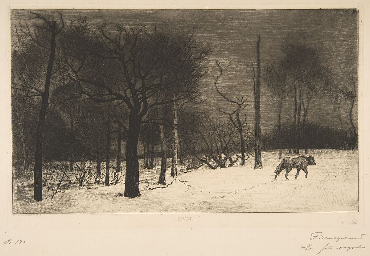 Hiver (Le Loup dans la neige), Félix Bracquemond (French, Paris 1833–1914 Sèvres), Etching; fourth state of four 