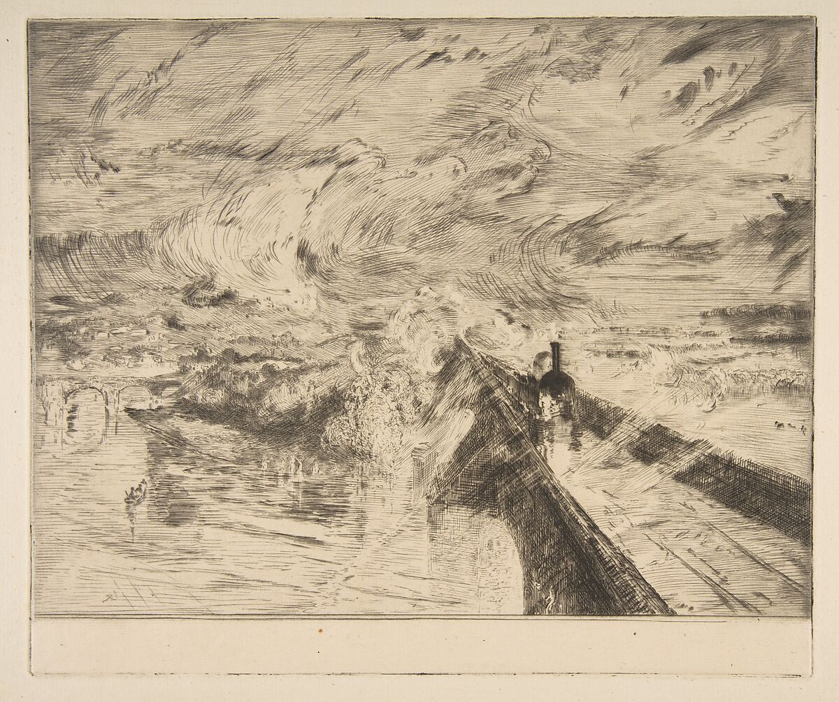 La Locomotive, Félix Bracquemond (French, Paris 1833–1914 Sèvres), Etching and drypoint; intermediary state between first and second of two 