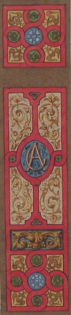 Design for the painted decoration of a wall of ceiling panel monogrammed "CA", Jules-Edmond-Charles Lachaise (French, died 1897), pen and ink, watercolor on laid paper