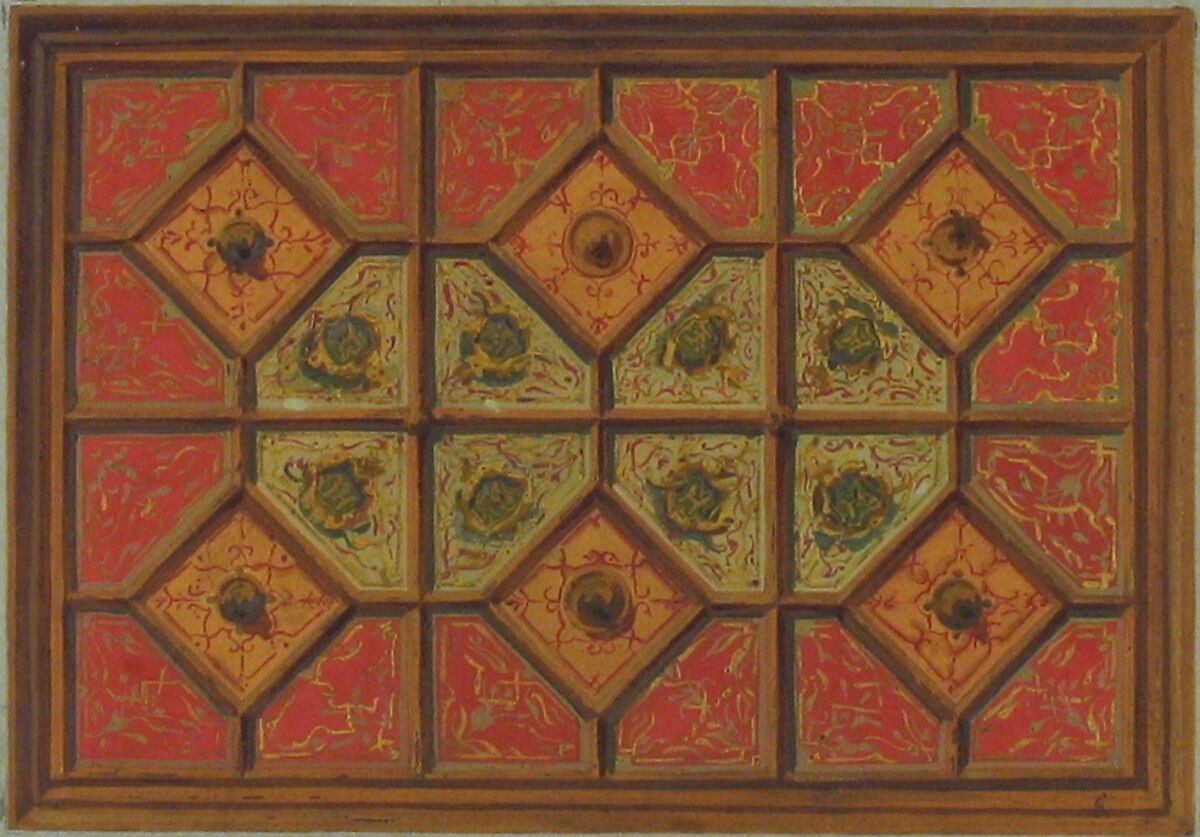 Design for the painted decoration of a coffered ceiling incorporating the initial:  H, Jules-Edmond-Charles Lachaise (French, died 1897), Gouache and oil paint on laid paper