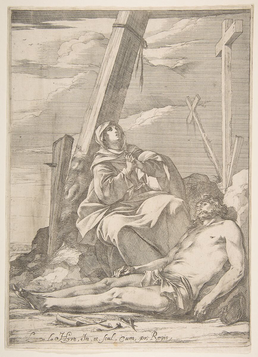 Christ and the Virgin at the Foot of the Cross, Laurent de La Hyre (French, Paris 1606–1656 Paris), Etching 