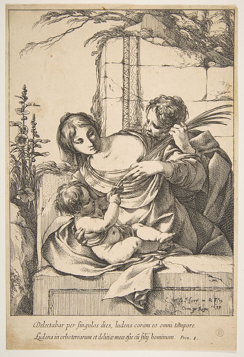 Holy Family with Palm, Laurent de La Hyre (French, Paris 1606–1656 Paris), Etching; second state of two (Robert-Dumesnil) 